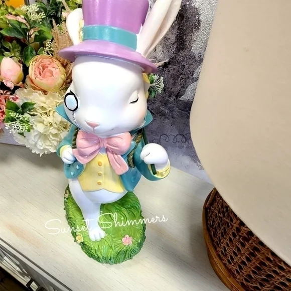 XL 20" FAO SCHWARZ MAD HATTER Victorian Easter BUNNY RABBIT Statue Figurine New - Picture 8 of 12